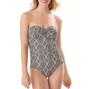NWT Tommy Bahama Desert Python Twist Front Bandeau One Piece Swimsuit Size 14